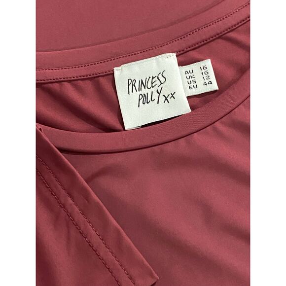 PRINCESS POLLY Arnim Wine Long Sleeve Top US 12 Crewneck Slim Fit Stretchy Soft - Picture 4 of 5